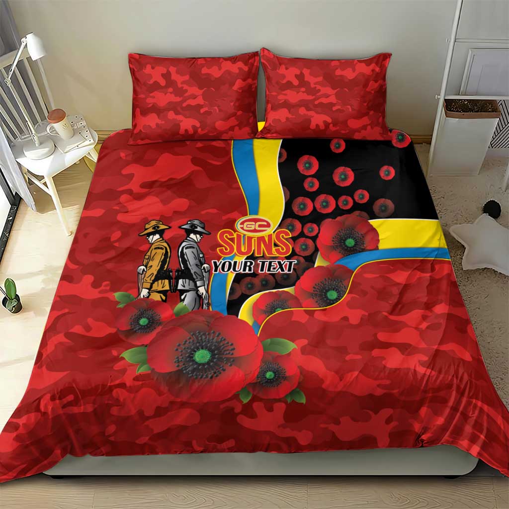 Gold Suns ANZAC Personalised Bedding Set Lest We Forget Poppy Camo