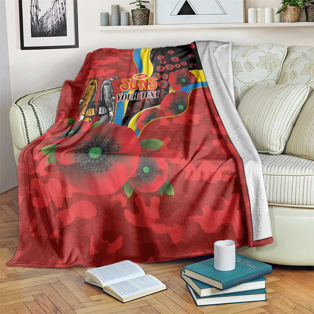 Gold Suns ANZAC Personalised Blanket Lest We Forget Poppy Camo