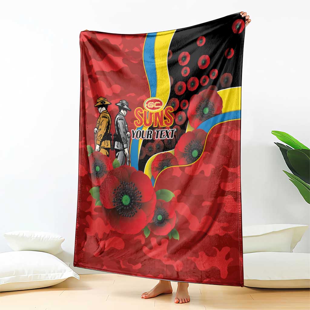 Gold Suns ANZAC Personalised Blanket Lest We Forget Poppy Camo