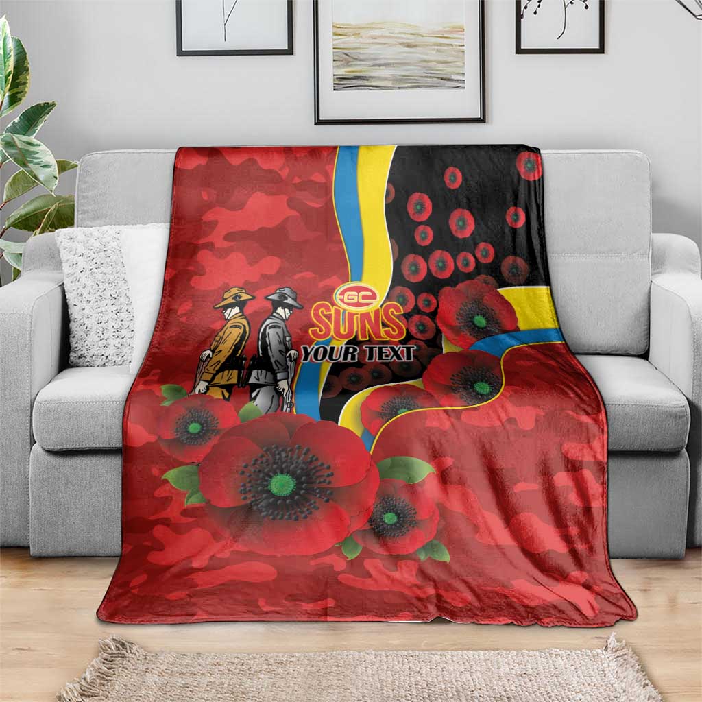 Gold Suns ANZAC Personalised Blanket Lest We Forget Poppy Camo