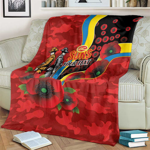 Gold Suns ANZAC Personalised Blanket Lest We Forget Poppy Camo
