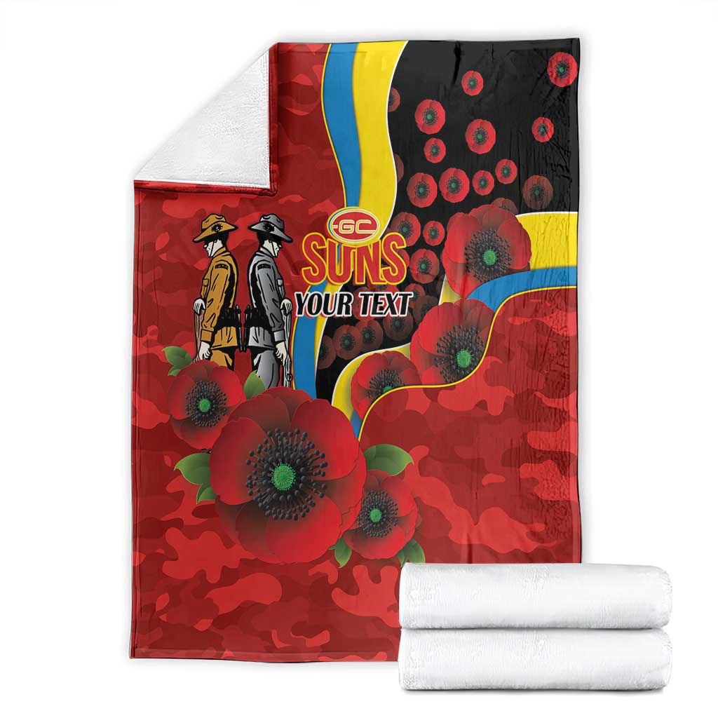 Gold Suns ANZAC Personalised Blanket Lest We Forget Poppy Camo