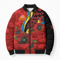 Gold Suns ANZAC Personalised Bomber Puffer Jacket Lest We Forget Poppy Camo