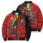 Gold Suns ANZAC Personalised Bomber Puffer Jacket Lest We Forget Poppy Camo