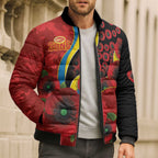 Gold Suns ANZAC Personalised Bomber Puffer Jacket Lest We Forget Poppy Camo