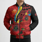 Gold Suns ANZAC Personalised Bomber Puffer Jacket Lest We Forget Poppy Camo