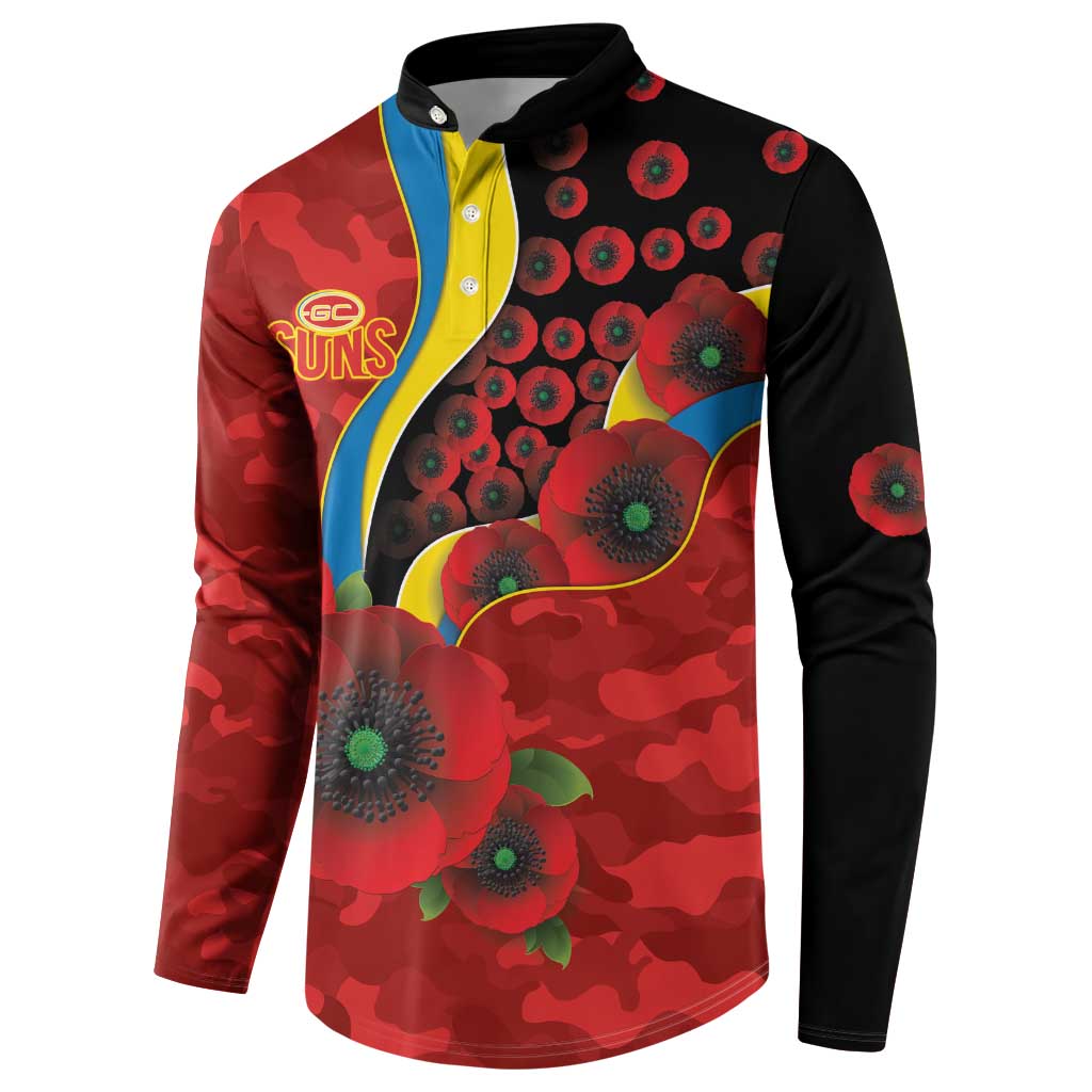 Gold Suns ANZAC Personalised Button Sweatshirt Lest We Forget Poppy Camo