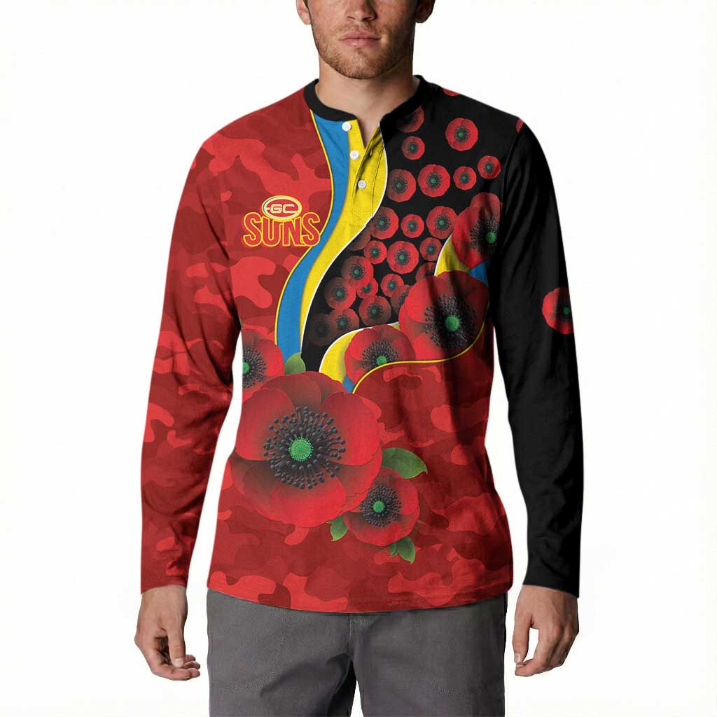 Gold Suns ANZAC Personalised Button Sweatshirt Lest We Forget Poppy Camo