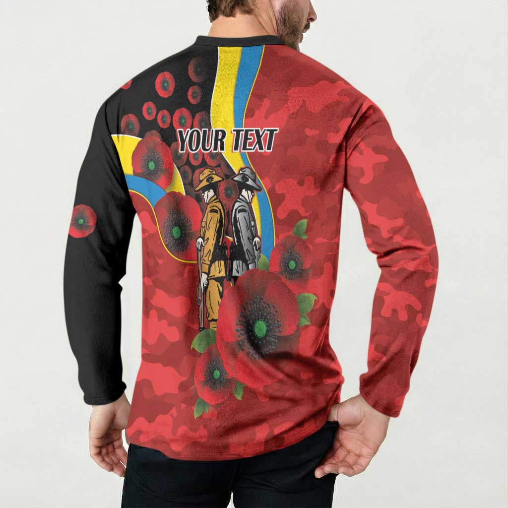 Gold Suns ANZAC Personalised Button Sweatshirt Lest We Forget Poppy Camo