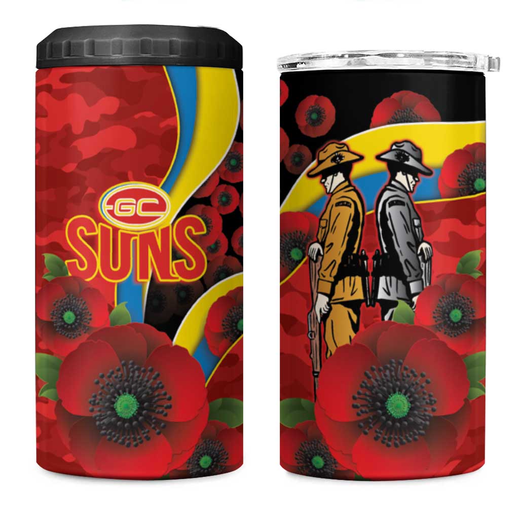 Gold Suns ANZAC Personalised 4 in 1 Can Cooler Tumbler Lest We Forget Poppy Camo