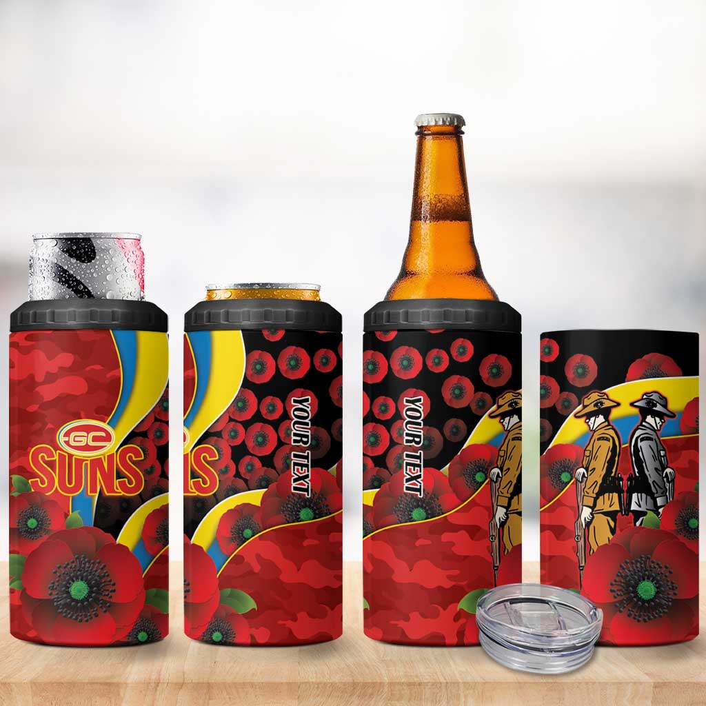 Gold Suns ANZAC Personalised 4 in 1 Can Cooler Tumbler Lest We Forget Poppy Camo
