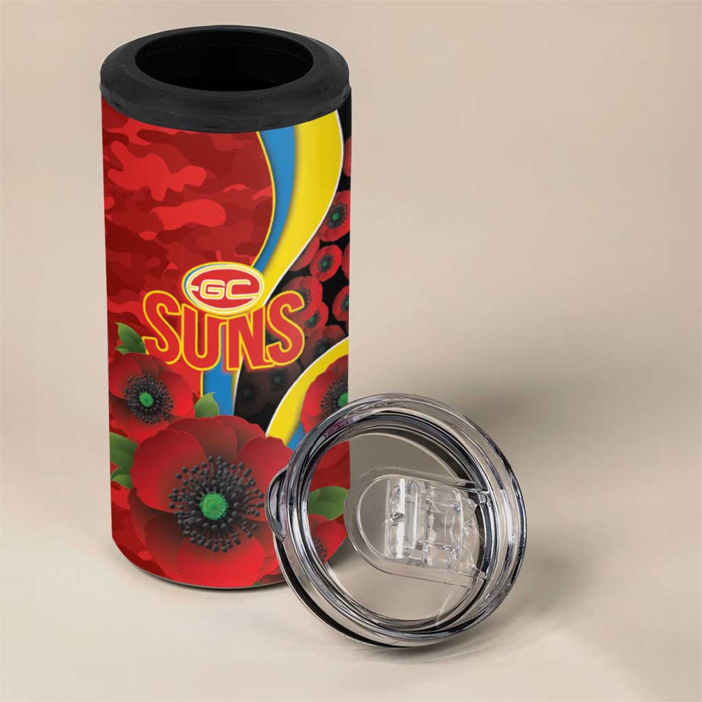 Gold Suns ANZAC Personalised 4 in 1 Can Cooler Tumbler Lest We Forget Poppy Camo