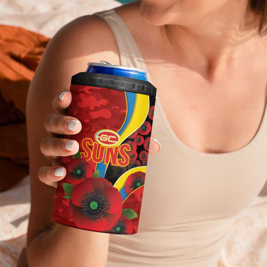 Gold Suns ANZAC Personalised 4 in 1 Can Cooler Tumbler Lest We Forget Poppy Camo