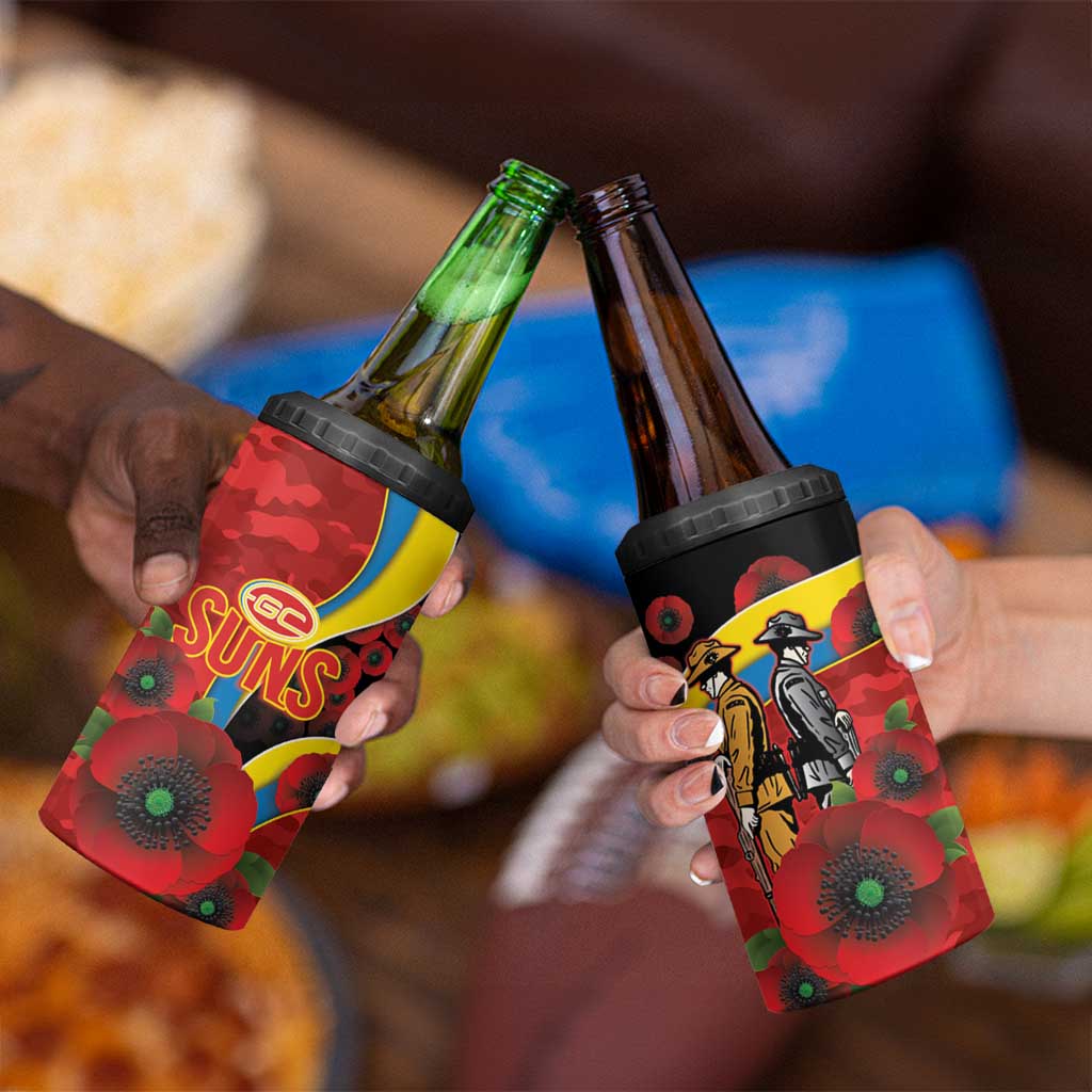 Gold Suns ANZAC Personalised 4 in 1 Can Cooler Tumbler Lest We Forget Poppy Camo
