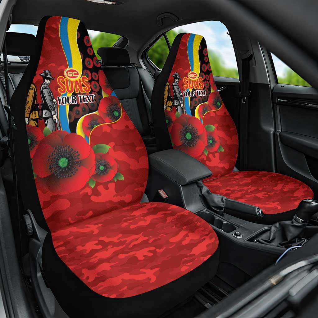 Gold Suns ANZAC Personalised Car Seat Cover Lest We Forget Poppy Camo