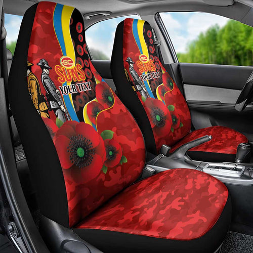 Gold Suns ANZAC Personalised Car Seat Cover Lest We Forget Poppy Camo