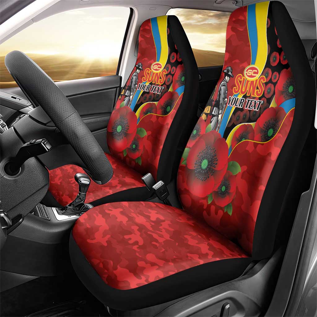 Gold Suns ANZAC Personalised Car Seat Cover Lest We Forget Poppy Camo