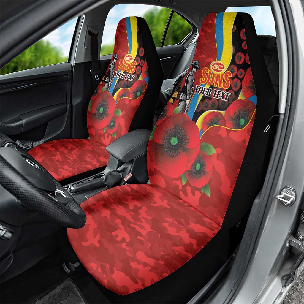 Gold Suns ANZAC Personalised Car Seat Cover Lest We Forget Poppy Camo