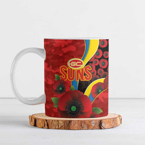 Gold Suns ANZAC Personalised Ceramic Mug Lest We Forget Poppy Camo