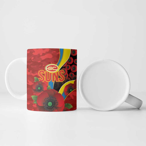 Gold Suns ANZAC Personalised Ceramic Mug Lest We Forget Poppy Camo