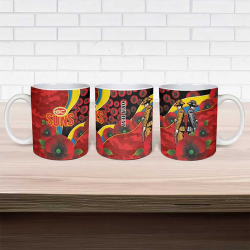 Gold Suns ANZAC Personalised Ceramic Mug Lest We Forget Poppy Camo