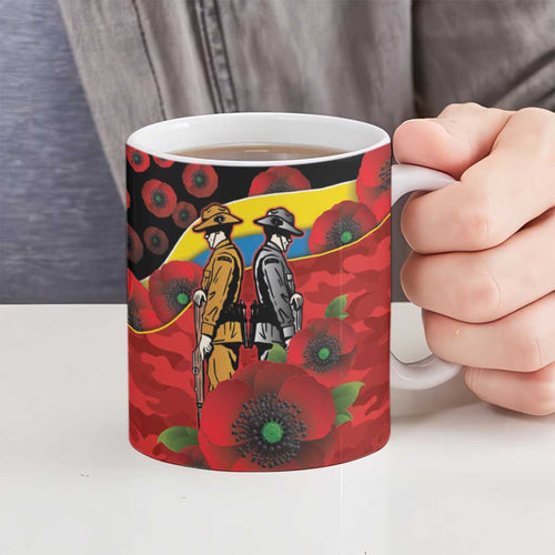Gold Suns ANZAC Personalised Ceramic Mug Lest We Forget Poppy Camo