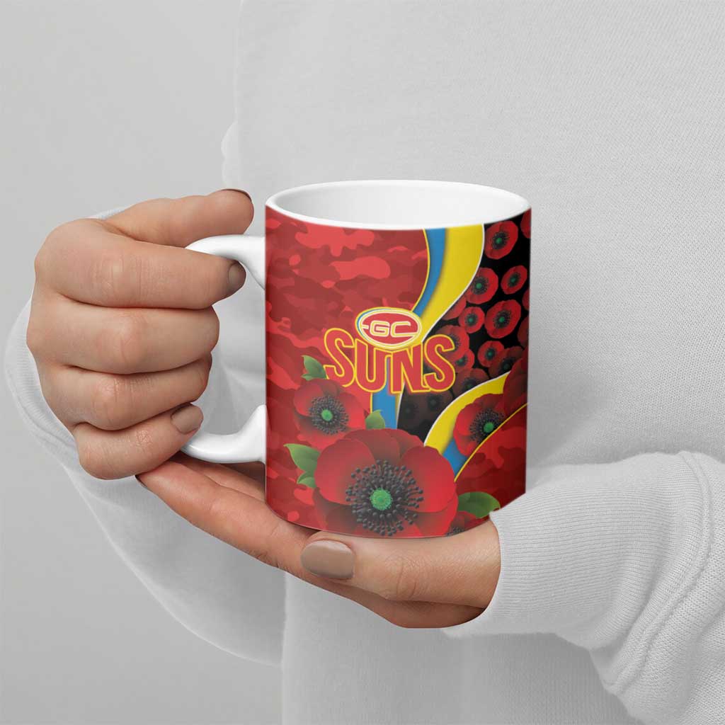 Gold Suns ANZAC Personalised Ceramic Mug Lest We Forget Poppy Camo