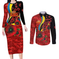 Gold Suns ANZAC Personalised Couples Matching Long Sleeve Bodycon Dress and Long Sleeve Button Shirt Lest We Forget Poppy Camo