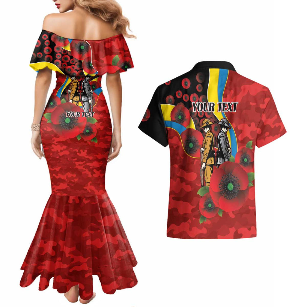 Gold Suns ANZAC Personalised Couples Matching Mermaid Dress and Hawaiian Shirt Lest We Forget Poppy Camo