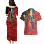Gold Suns ANZAC Personalised Couples Matching Puletasi and Hawaiian Shirt Lest We Forget Poppy Camo