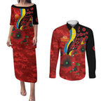 Gold Suns ANZAC Personalised Couples Matching Puletasi and Long Sleeve Button Shirt Lest We Forget Poppy Camo