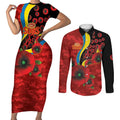 Gold Suns ANZAC Personalised Couples Matching Short Sleeve Bodycon Dress and Long Sleeve Button Shirt Lest We Forget Poppy Camo