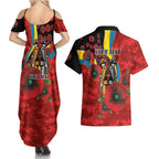 Gold Suns ANZAC Personalised Couples Matching Summer Maxi Dress and Hawaiian Shirt Lest We Forget Poppy Camo