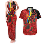 Gold Suns ANZAC Personalised Couples Matching Tank Maxi Dress and Hawaiian Shirt Lest We Forget Poppy Camo