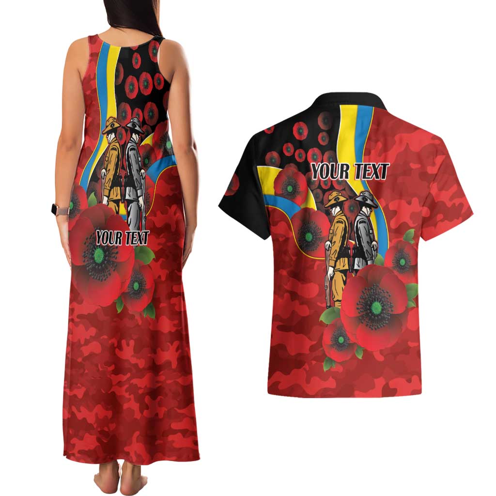 Gold Suns ANZAC Personalised Couples Matching Tank Maxi Dress and Hawaiian Shirt Lest We Forget Poppy Camo