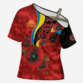 Gold Suns ANZAC Personalised Cross Shoulder Shirt Lest We Forget Poppy Camo