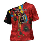 Gold Suns ANZAC Personalised Cross Shoulder Shirt Lest We Forget Poppy Camo