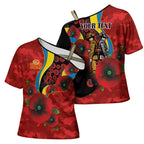 Gold Suns ANZAC Personalised Cross Shoulder Shirt Lest We Forget Poppy Camo