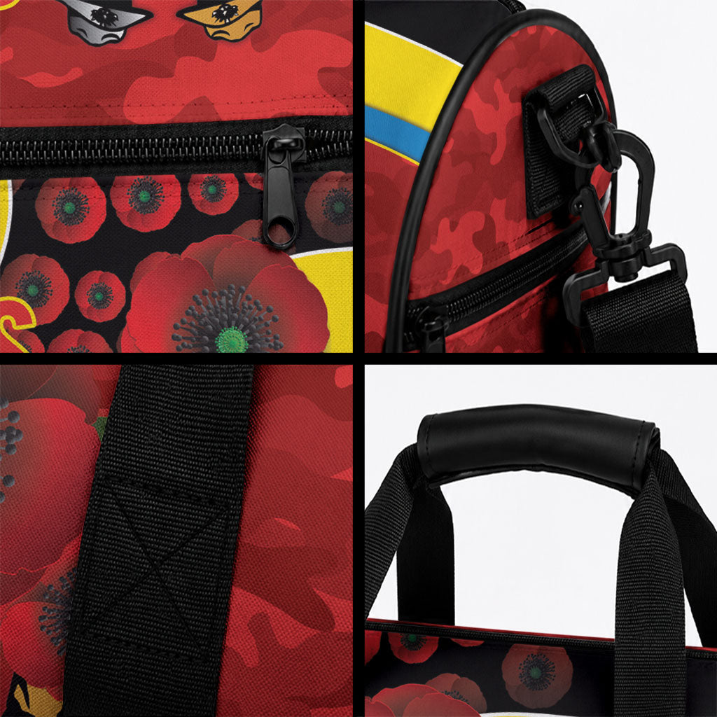 Gold Suns ANZAC Personalised Duffle Bag Lest We Forget Poppy Camo
