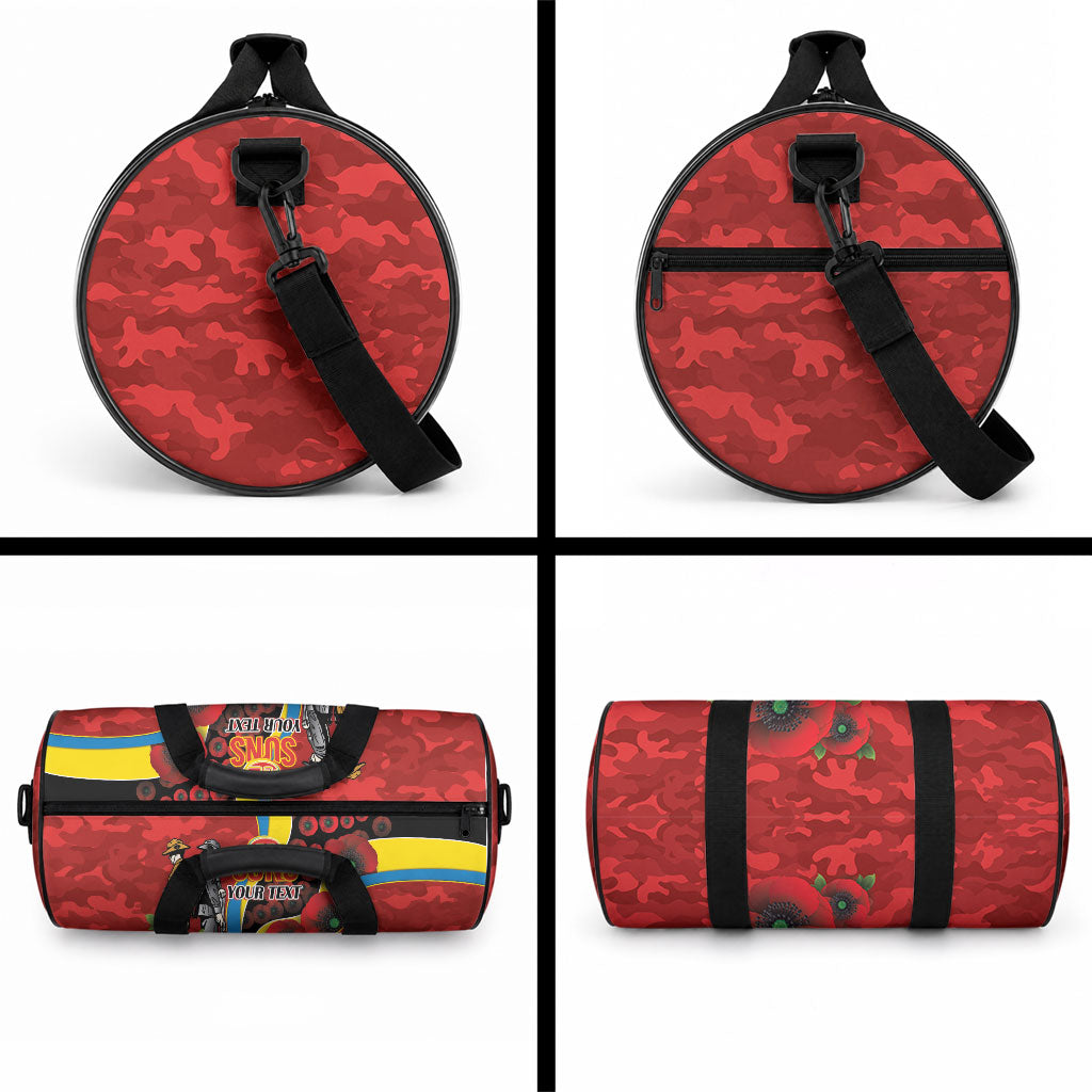 Gold Suns ANZAC Personalised Duffle Bag Lest We Forget Poppy Camo