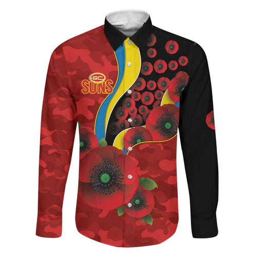Gold Suns ANZAC Personalised Family Matching Long Sleeve Bodycon Dress and Hawaiian Shirt Lest We Forget Poppy Camo
