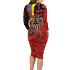 Gold Suns ANZAC Personalised Family Matching Long Sleeve Bodycon Dress and Hawaiian Shirt Lest We Forget Poppy Camo