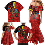 Gold Suns ANZAC Personalised Family Matching Mermaid Dress and Hawaiian Shirt Lest We Forget Poppy Camo