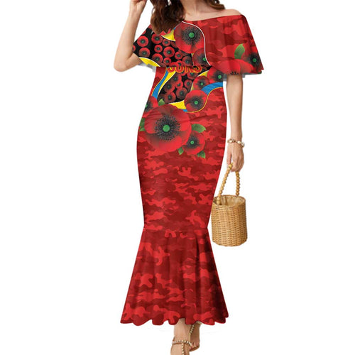 Gold Suns ANZAC Personalised Family Matching Mermaid Dress and Hawaiian Shirt Lest We Forget Poppy Camo