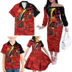 Gold Suns ANZAC Personalised Family Matching Off The Shoulder Long Sleeve Dress and Hawaiian Shirt Lest We Forget Poppy Camo