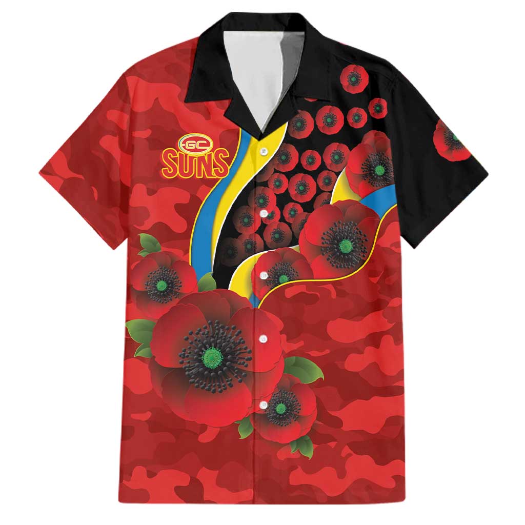 Gold Suns ANZAC Personalised Family Matching Off Shoulder Maxi Dress and Hawaiian Shirt Lest We Forget Poppy Camo