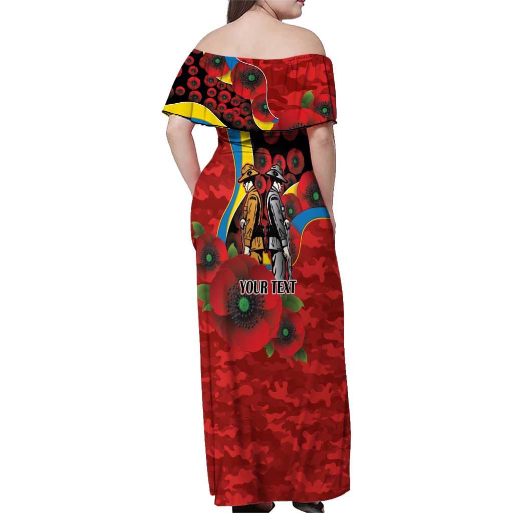 Gold Suns ANZAC Personalised Family Matching Off Shoulder Maxi Dress and Hawaiian Shirt Lest We Forget Poppy Camo