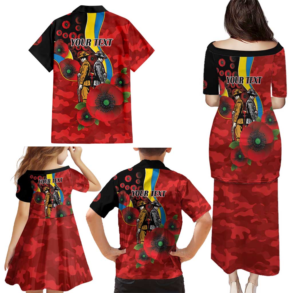 Gold Suns ANZAC Personalised Family Matching Puletasi and Hawaiian Shirt Lest We Forget Poppy Camo