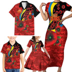 Gold Suns ANZAC Personalised Family Matching Short Sleeve Bodycon Dress and Hawaiian Shirt Lest We Forget Poppy Camo