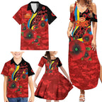 Gold Suns ANZAC Personalised Family Matching Summer Maxi Dress and Hawaiian Shirt Lest We Forget Poppy Camo